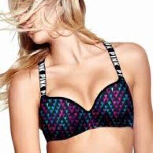 ✅ PINK VICTORIA'S SECRET Colorful Geometric Print PUSH UP Bra SIZE SMALL